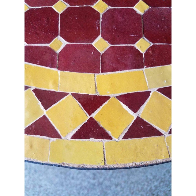 Moroccan 24" Burgundy / Yellow Moroccan Mosaic Table - Cr4 For Sale - Image 3 of 7