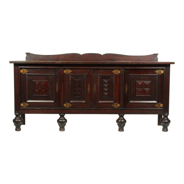 1940 S Art Deco Ebony Stained Oak Sideboard With Oriental Hardware