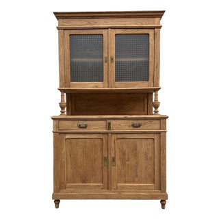 Antique Two-Piece Cupboard in Oak, 1890s For Sale