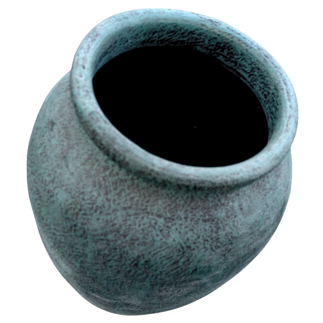 1980s 1980's Incised Turquoise Yellow Botanical Themed Hand-Thrown Studio Pottery Planter Vessel For Sale - Image 5 of 10
