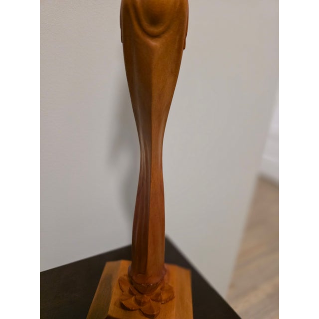 Large 22" Mid-Century Balinese Art Deco Elongated Maiden With Water Vessel Masterwork Sculpture For Sale - Image 11 of 12