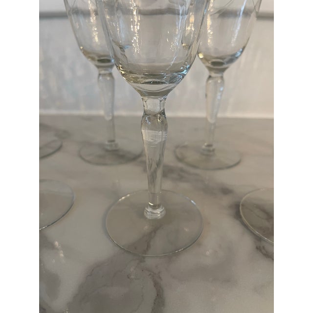 1950s Set of 10 Vintage Etched and Fluted Floral Wine Glasses For Sale - Image 10 of 10