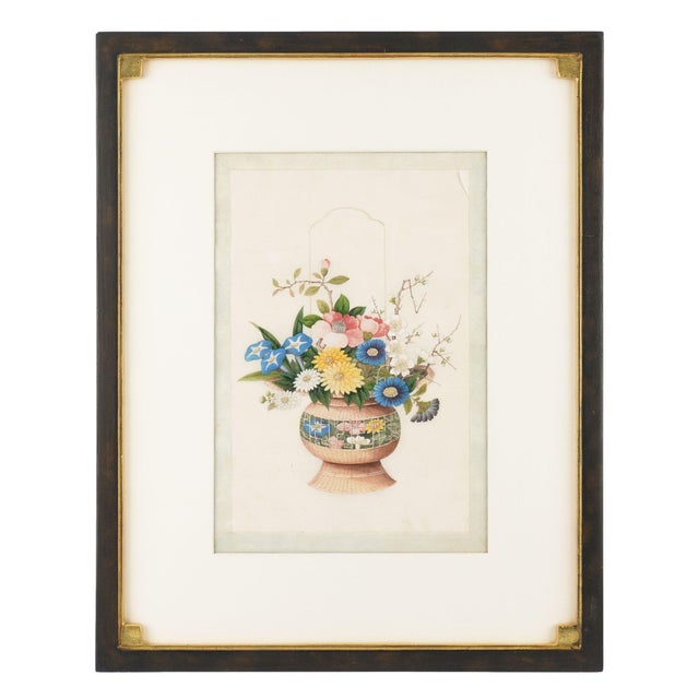 White Pair of Chinese Botanical Paintings by Sunqua, C. 1800-50 For Sale - Image 8 of 12