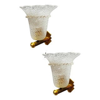 Venetian Murano Glass and Brass Sconces, 1960s, Set of 2 For Sale