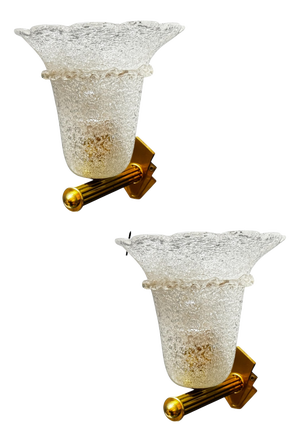 Venetian Murano Glass and Brass Sconces, 1960s, Set of 2