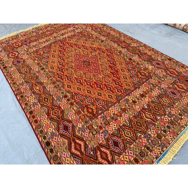 Multicolor Mushwani Hand-Woven Kilim Rug - 6'9" X 9'6" For Sale - Image 6 of 14