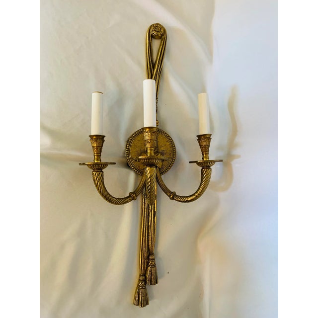 Late 20th Century 3 Light Brass Empire Sconce Made in Spain From the Foundry l.A. For Sale In Los Angeles - Image 6 of 13