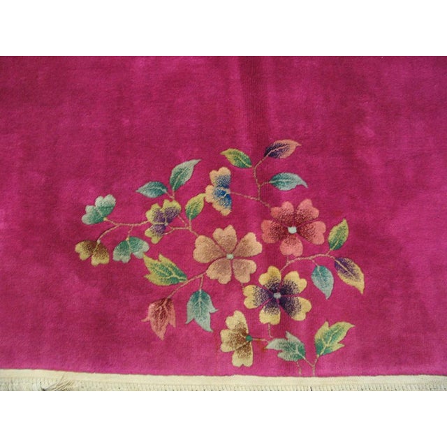 Art Deco 1930s Bright Pink Floral Modern Antique Chinese Art Deco Rug 8' 9'' X 11' 2'' Handknotted Wool Carpet For Sale - Image 3 of 6