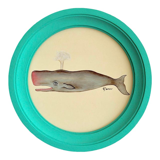 Original Hand-Painted Whale Painting, Framed For Sale