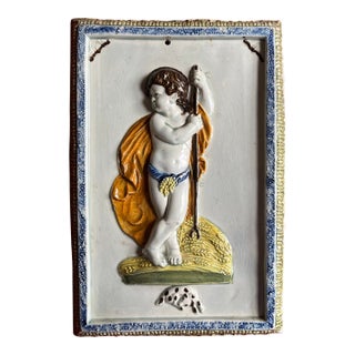 Antique 18th Century English George III Prattware Creamware Four Seasons Wall Plaque - Cherub Emblematic of Autumn Harvest For Sale