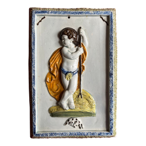 Antique 18th Century English George III Prattware Creamware Four Seasons Wall Plaque - Cherub Emblematic of Autumn Harvest