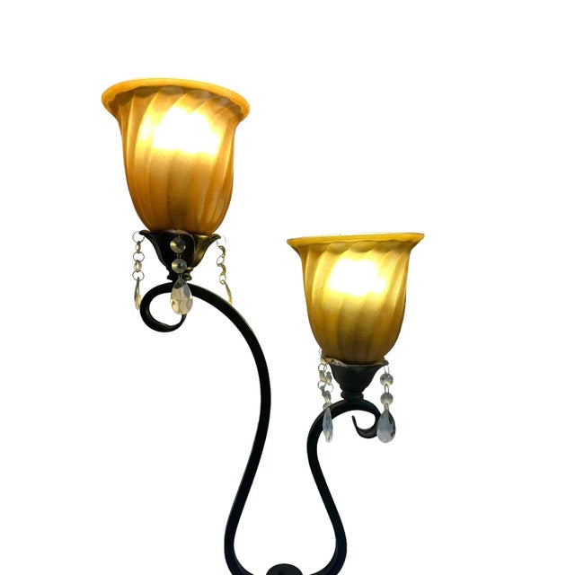 Metal Vintage Double-Arm Table Lamp With Frosted Amber Globes For Sale - Image 7 of 9