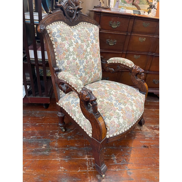 Traditional Early 20th Century Renaissance Revival Carved Walnut Lion Armchair For Sale - Image 3 of 5