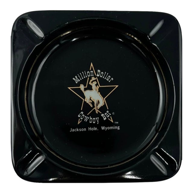Vintage Million Dollar Cowboy Bar Jackson Hole, Wyoming Black Ceramic Ashtray For Sale