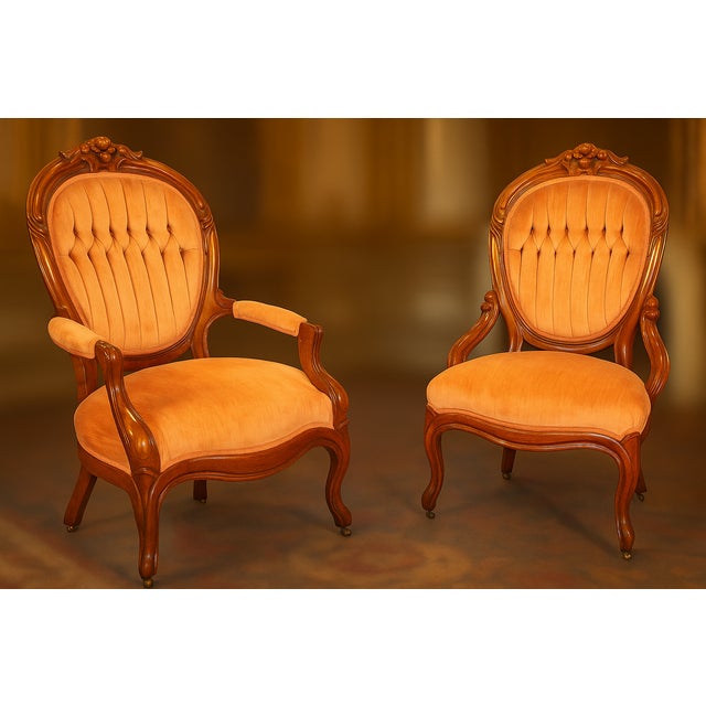 Early 20th Century French Rococo Revival "Gentleman and Lady's" Chairs For Sale - Image 15 of 15