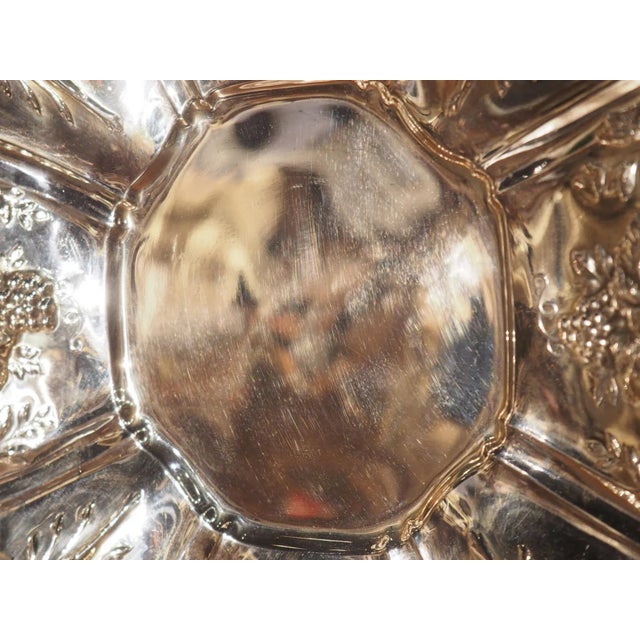 Pair of Scalloped Sterling Silver Platters With Repousse Fruit Motifs For Sale - Image 4 of 13