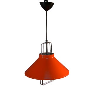 Orange Lacquered Metal Design Pendant Light, 1970s For Sale