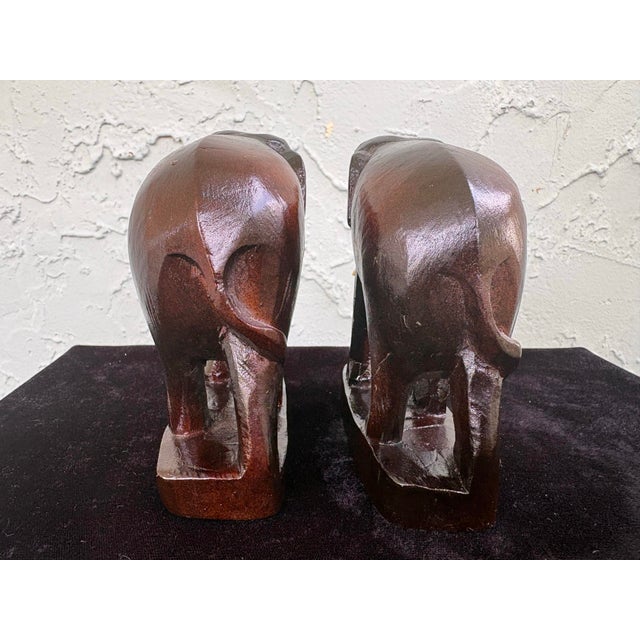 1970s Vintage Hand-Carved Wooden Elephant Figurines – Set of 2 For Sale - Image 5 of 7