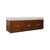 Storage bench on plinth base with leather pull hardware. Shown in medium walnut and upholstered in a natural linen fabric....