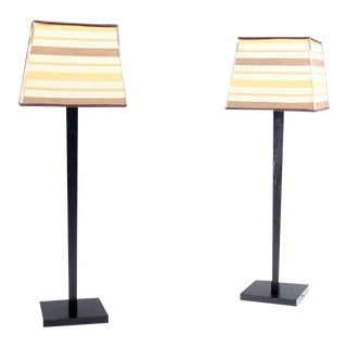 Large Floor Lamp Torcheres in Cerused Ebonised Oak With Box Shape Shades - a Pair For Sale