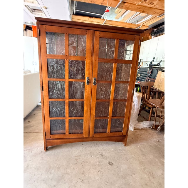 Wood Drexel Arts & Crafts Glass Front Bookcase For Sale - Image 7 of 13
