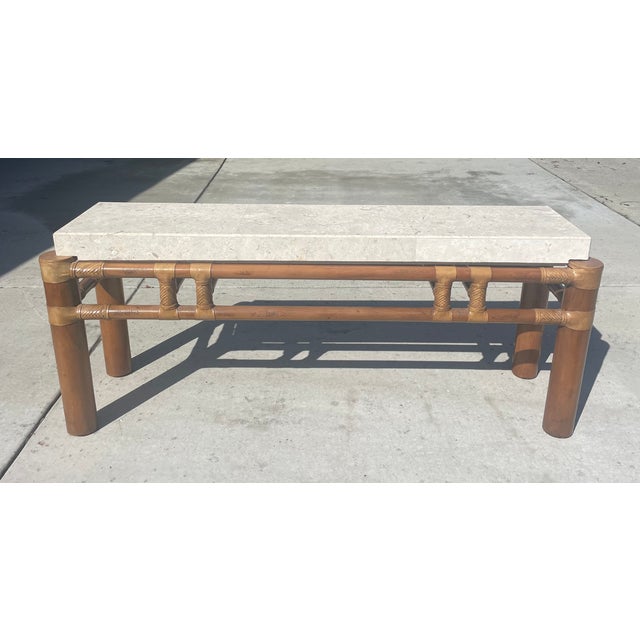Henredon Henredon Bamboo & Mactan Stone Console Table For Sale - Image 4 of 5