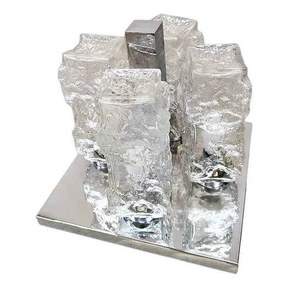 Vintage Ice Glass Flush Mount from Hillebrand, 1960s For Sale