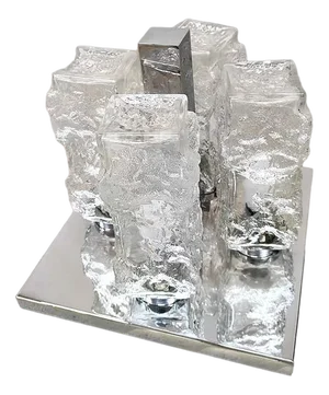 Vintage Ice Glass Flush Mount from Hillebrand, 1960s
