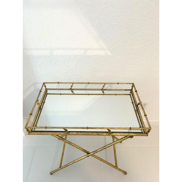 2020s Gold Metal Faux Bamboo Mirrored Bar Table For Sale - Image 5 of 6