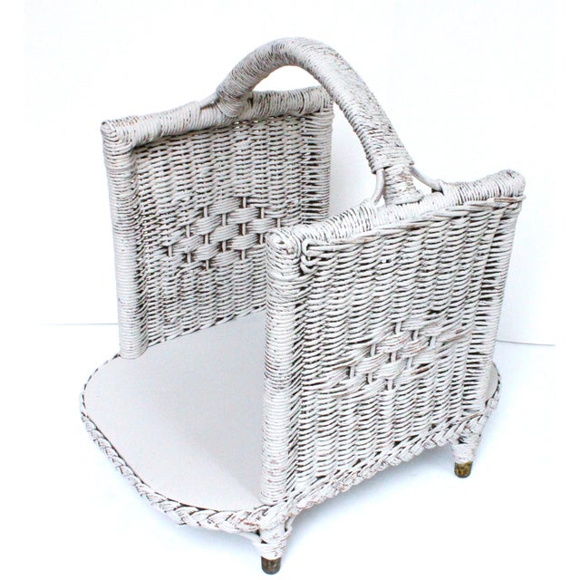 Early 20th Century Extra Large French Distressed Woven Wicker Magazine Rack 21" For Sale - Image 5 of 5