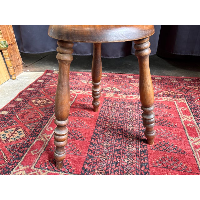 Antique Breton Stool in Turned Wood with Carved Seat, France For Sale - Image 4 of 6