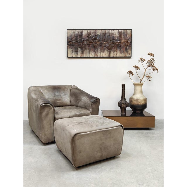 Set of Vintage Leather DS47 Armchair and Ottoman from de Sede, 1970s For Sale - Image 3 of 6