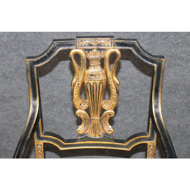 19th C. Set of 8 Italian Neoclassical Ebonized Gilt Dining Room Chairs For Sale - Image 4 of 11