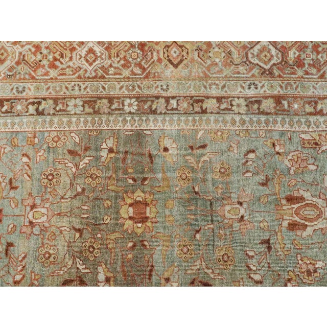 Textile Early 20th Century Handmade Persian Mahal Room Size Carpet in Rust and Seafoam For Sale - Image 7 of 10
