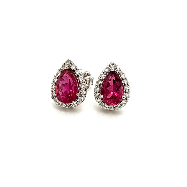 Natural Pink Tourmaline Diamond Stud Earrings 14k W Gold 2.02 TCW Certified For Sale In New York - Image 6 of 18