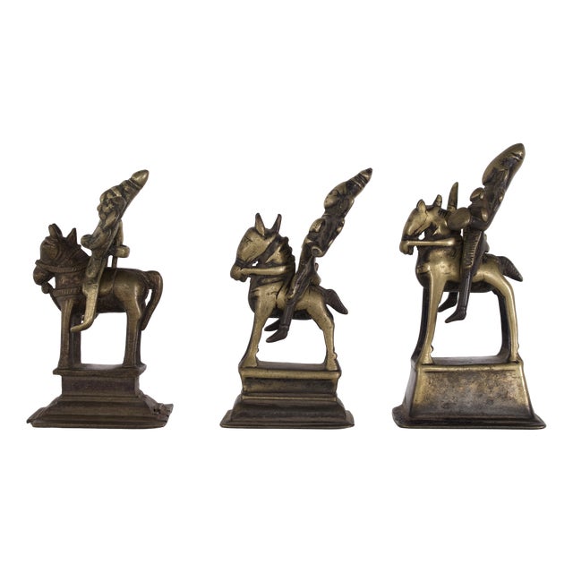 18th Century Bronze Statues of Knights, West India, Set of 3 For Sale