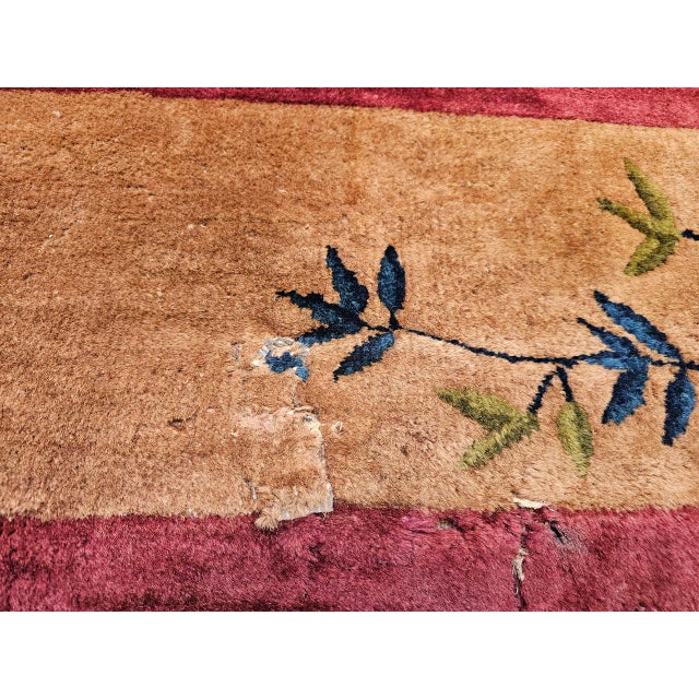 Vintage Chinese Art Deco Hand-Knotted Rug, Floral Motif, Wool, 1900s, 9' x 12' For Sale - Image 10 of 18