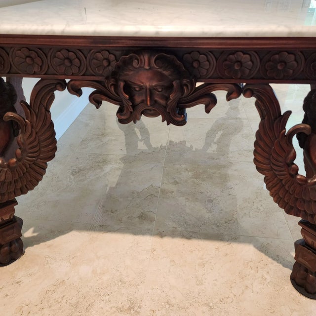 Antique Italian Renaissance Revival Library Dining Table Marble & Mahogany For Sale - Image 9 of 13