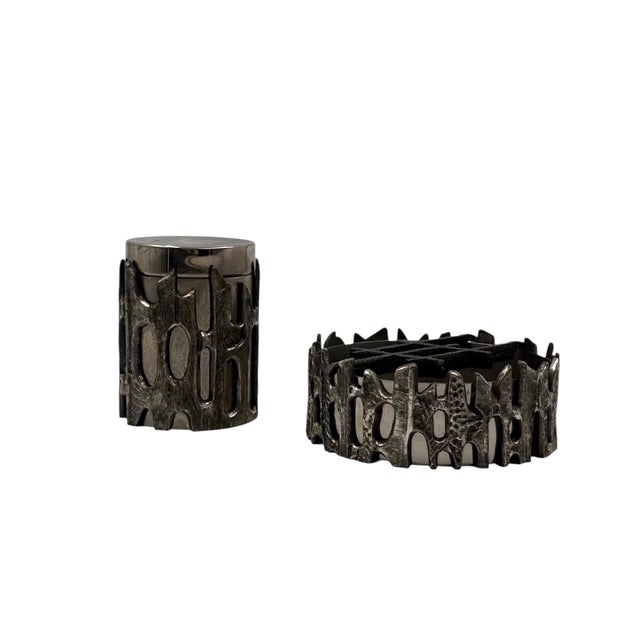Metal Brutalist Top Smoking Set, Ashtray and Cigars Box, Morbelli Italy 1970 For Sale - Image 7 of 11