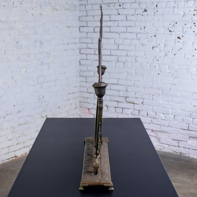 Late 19th to Early 20th Century Art Nouveau Tabletop Metal Vanity Oval Beveled Mirror W/Candle Holders For Sale - Image 12 of 18