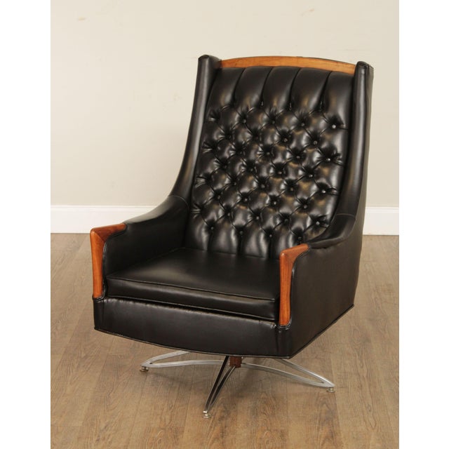 Kroehler Mid Century Modern Black Tufted Swivel Lounge Chair and Ottoman - A Pair | Chairish