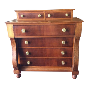 Antique Tiger Maple and Mahogany Chest of Drawers, Empire Dresser