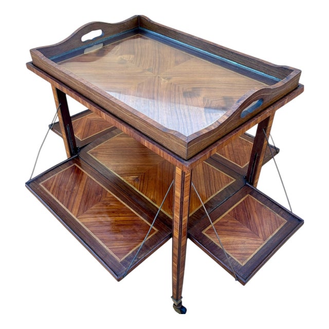 Art Deco Folding Bar Cart with Walnut Marquetry, France, 1930s For Sale