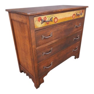 1930s Monterey 4-Drawer Dresser in Smokey Maple and Crackle Decoration For Sale