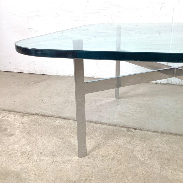 Vintage Mies Van Der Rohe Barcelona-Style Chrome & Glass Coffee Table — 1970s–80s, 36" Square For Sale - Image 10 of 12