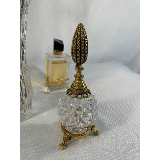 Vintage French Style Ormolu and Cut Crystal Perfume Bottle For Sale - Image 10 of 12