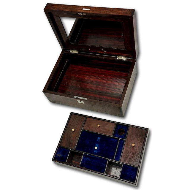 Outstanding Antique Victorian Rosewood Veneer Sewing Box With Fancy Abalone Seashell Inlay Flowers - Circa 1870s For Sale - Image 11 of 18