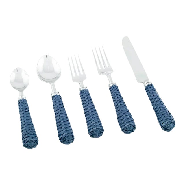 Navy Wicker Flatware, Five-Piece Set For Sale