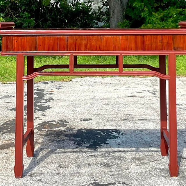 Late 20th Century Vintage Reclaimed Wood Tall Pagoda Console Table For Sale - Image 12 of 13