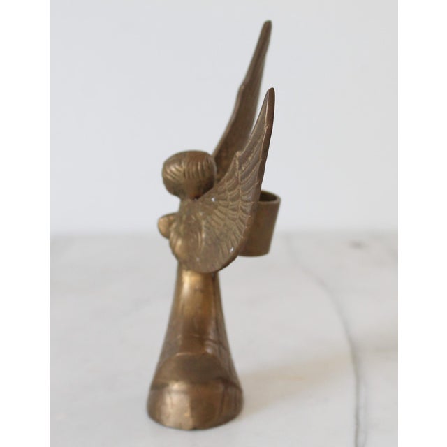 Figurative Vintage Brass Angel Taper Candle Holder For Sale - Image 3 of 7